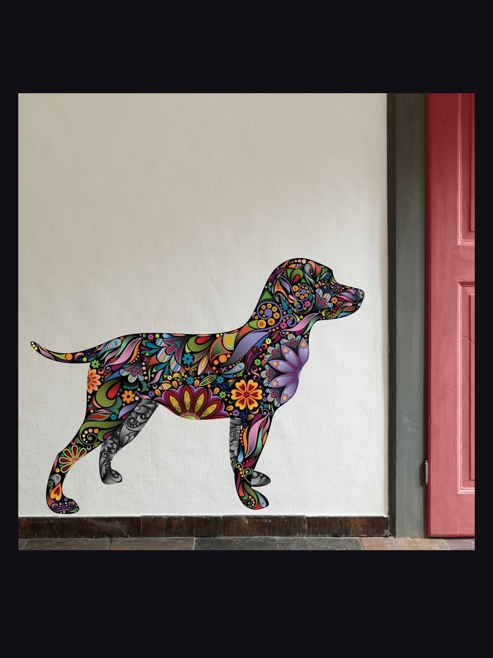 Colorful Floral Dog Wall Sticker Labrador Retriever Safe Cling